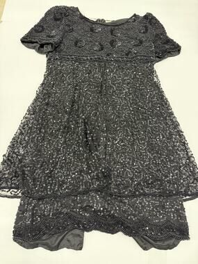Vintage Lawrence Kazar Black Beaded Cocktail Formal Dress medium Silk